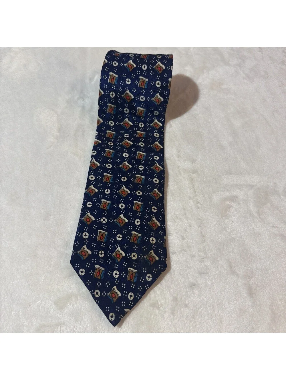 Christian Dior Necktie Mens OS Blue Excellent Silk Medallion Geometric 58” Tie